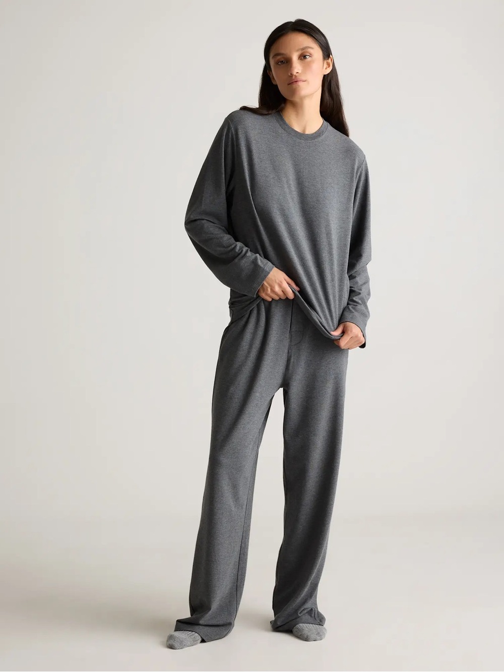 Quince SET Dream Lounge Oversized Long Sleeve Pajama Set. Size Large. NWOT! Grey